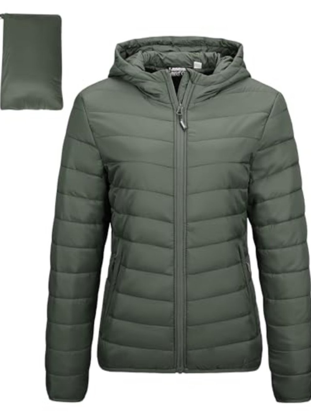 Packable Lightweight Full-Zip Puffer Jacket Hood Quilted Winter Coat